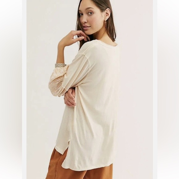 We The Free People Small Jade Long Balloon Sleeve Pattern Print Top Ecru Beige S - Picture 5 of 10
